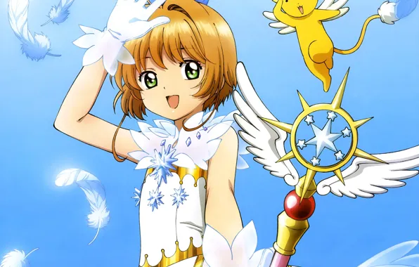 The sky, smile, wings, angel, girl, Card Captor Sakura, Sakura - collector cards