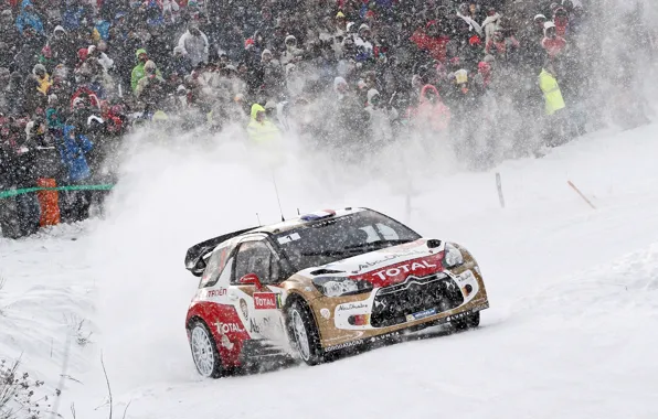 Snow, People, Turn, Citroen, DS3, WRC, Rally, Fans