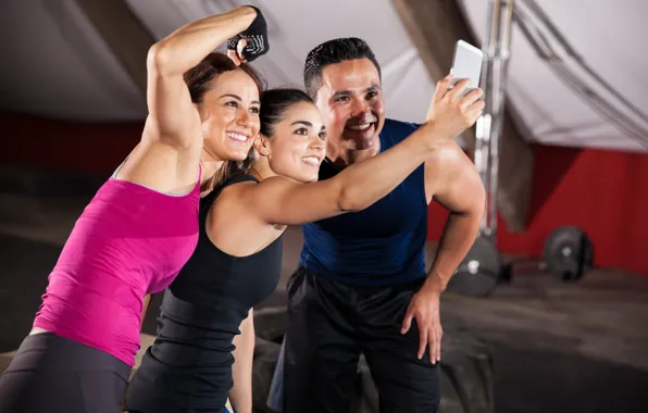 Gym, selfie, Group of friends