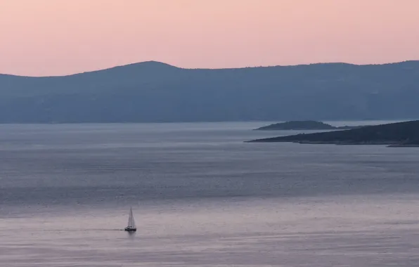Sea, Islands, coast, boat, morning, sail, haze, haze
