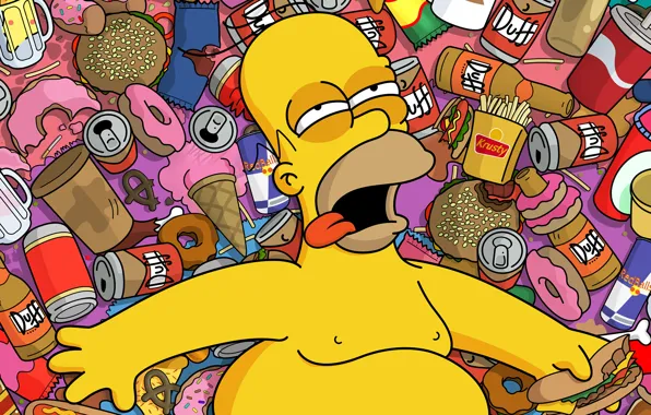 Picture cartoon, food, beer, the simpsons, Homer, the simpsons