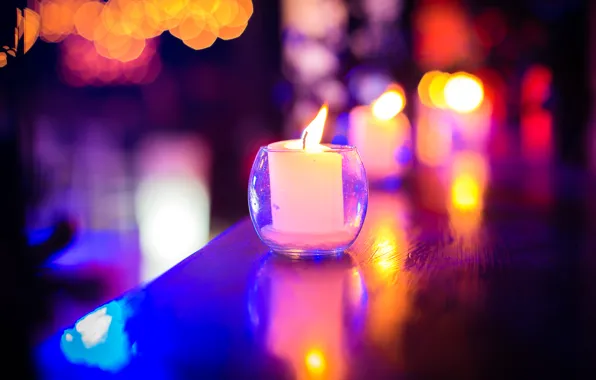 Picture night, lights, reflection, candles, glass, candles