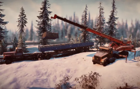 HDR, Alaska, Wood, Winter, Snow, Truck, Game, Trailer