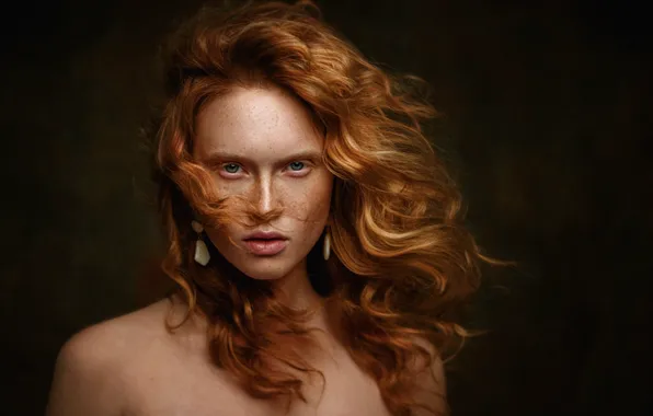 Picture look, girl, face, hair, portrait, freckles, red, shoulders