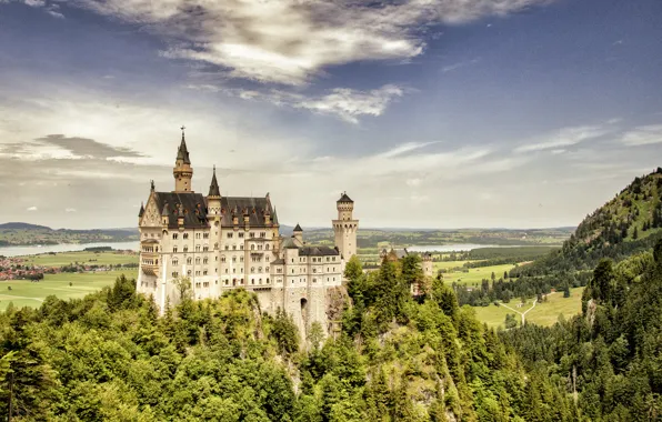 Picture forest, the city, Germany, valley, Castle, Bayern, Neuschwanstein, South West