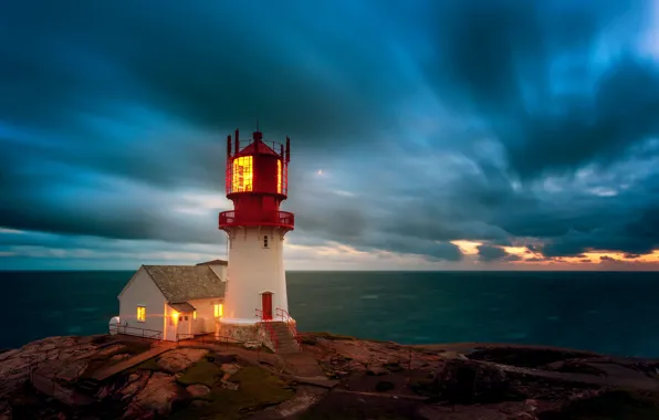 Sea, the sky, lighthouse, Norway, Norway, Lindesnes Lighthouse, Lindesnes Lighthouse, The Skagerrak Strait