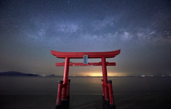 Picture stars, gate, Japan, The milky way, Japan, torii