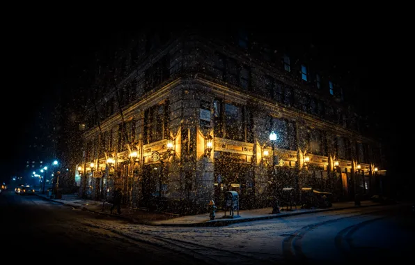 House, Winter, Lights, Night, Snow, Building, Cold, Eveving