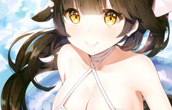Girl, sexy, cleavage, long hair, brown hair, boobs, anime, beautiful