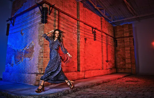Picture wall, model, brick, advertising, dress, lighting, brunette, hairstyle