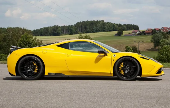 Picture yellow, profile, ferrari, Ferrari, yellow, black rims, 458 speciale