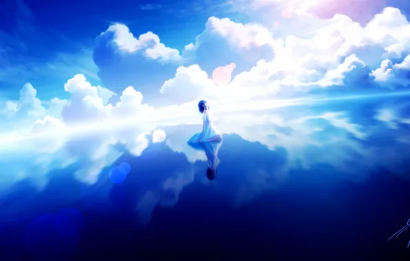 The sky, water, girl, fantasy, halo