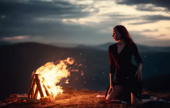 Picture girl, flame, the wind, the fire, Mikhail Naumenko, Mountain passion