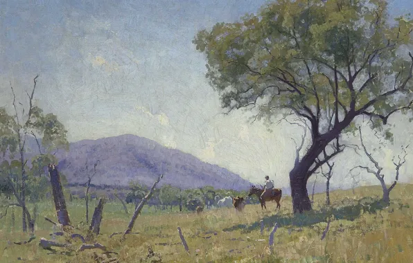 Picture landscape, tree, mountain, picture, Elioth Gruner, Valley Of Mingora, Elliot Gruner