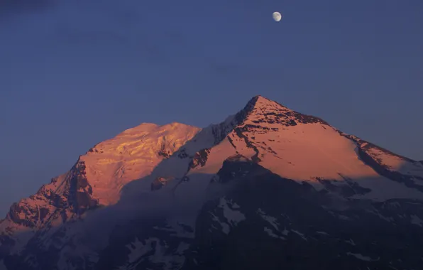 Picture the sky, snow, mountains, nature, rocks, the moon, Switzerland, Switzerland