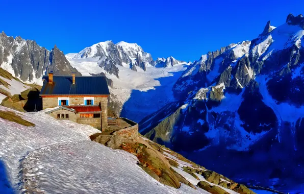 Picture snow, mountains, stones, home, slope
