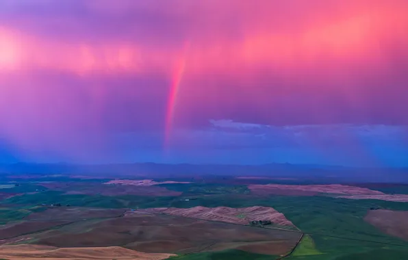 Picture field, clouds, hills, rainbow, horizon, USA, Washington
