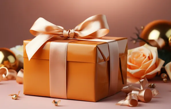 Flower, holiday, box, gift, rose, orange, Christmas, tape