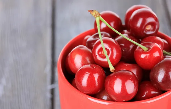 Summer, bowl, fruit, ripe juicy cherries