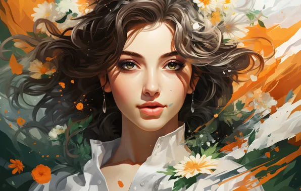 Girl, Look, Hair, Digital art, AI art, The Art of Artificial Intelligence, Neural network