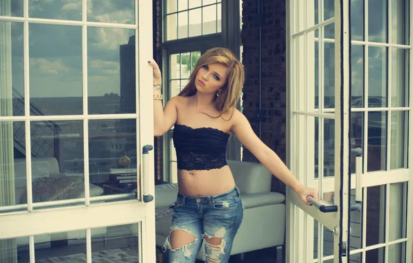 Girl, beautiful, model, Denim, look