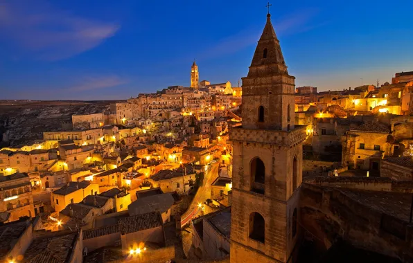 Night, lights, home, Italy, Basilicata, Mater