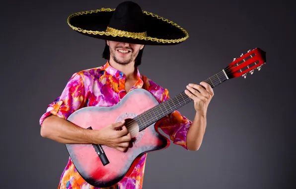 Pose, background, guitar, hat, outfit, male, shirt, guy
