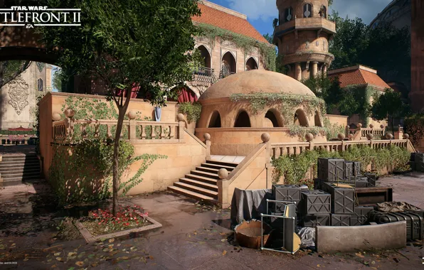 Trees, the city, building, architecture, Star Wars Battlefront II