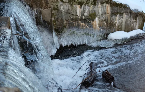 Ice, water, squirt, for, waterfall, icicles, in the winter