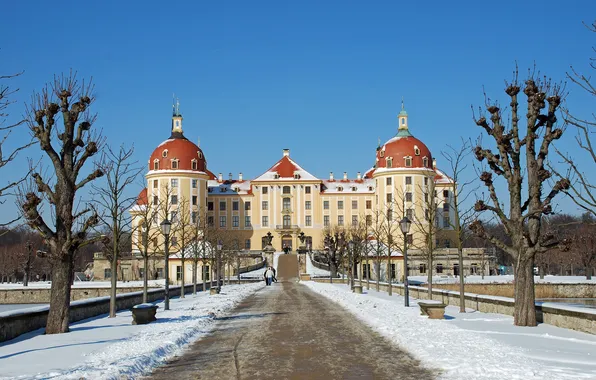 Picture winter, the sky, snow, castle, Germany, Moritzburg