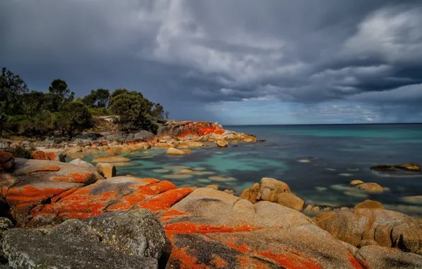 Sea, clouds, stones, rocks, coast, Australia, Australia, Tasmania