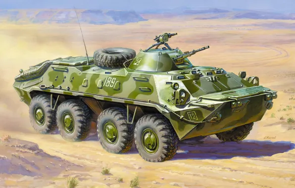 Combat, Soviet, APC, BTR-70, armored car, wheel, floating, in Afghanistan