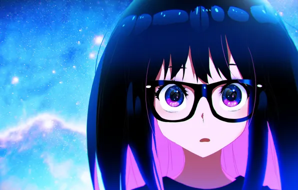 Girl, space, surprise, art, glasses, by moxie2D