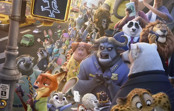 Cinema, Disney, bear, horns, fox, rhino, tiger, jaguar