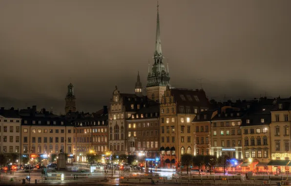 Picture photo, Home, Night, The city, Lights, Sweden, Stockholm