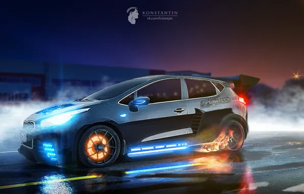 Light, night, tuning, spoiler, KIA, bumper, brake, ceed