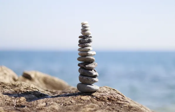 Beach, pyramid, stones, pyramid of pebbles