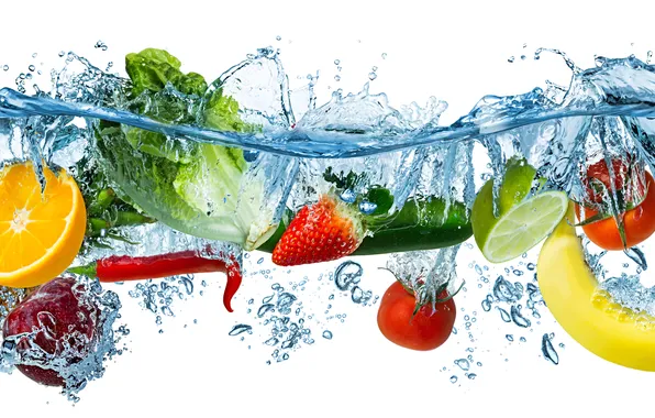 Water, art, strawberry, fruits
