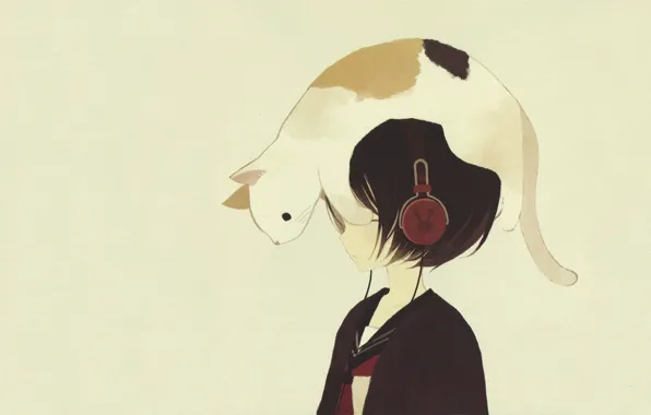 Picture cat, mood, minimalism, anime, art, neko