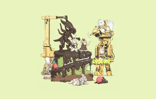 Fantasy, Art, Robots, Alien, Cake, Minimalism, Xenomorph, Characters