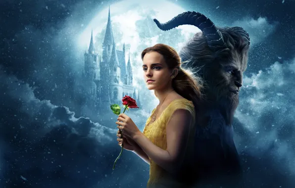 Picture cinema, girl, love, rose, Disney, Emma Watson, flower, monster