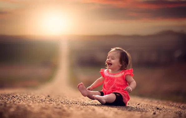 Road, laughter, girl, bokeh