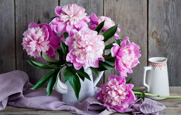 Picture bouquet, pitcher, peonies