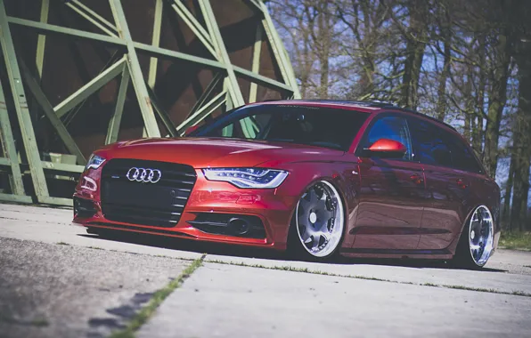 Audi, red, wagon, stance, before