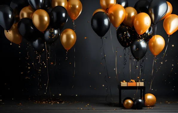 Balls, balloons, the dark background, wall, holiday, balls, Shine, sequins