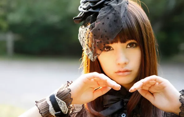 Girl, long hair, hat, brown hair, beautiful, pretty, lips, face