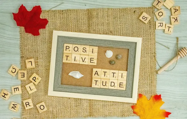 Autumn, leaves, letters, the inscription, positive, frame, fabric, shell