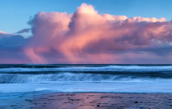 Picture sea, wave, the sky, shore, clouds