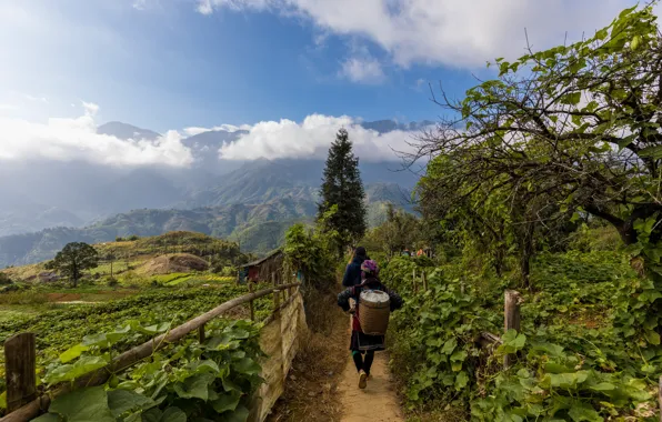 Picture clouds, mountains, nature, village, Vietnam