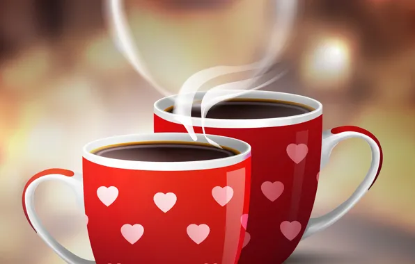 Heart, coffee, pair, Cup, valentine's day, coffee